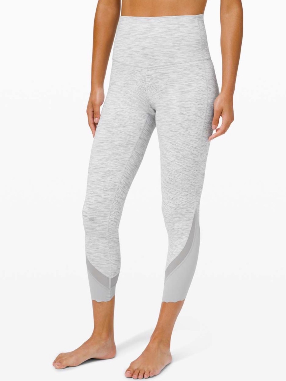 Lululemon Wunder Under Crop II Hi-Rise Scallop 24” Leggings, White/Grey Size 6